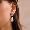 Celestial Rose hanging pearl earring rose quartz SS