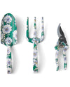 Tumbling Flowers Green Garden Tools and Gloves Set