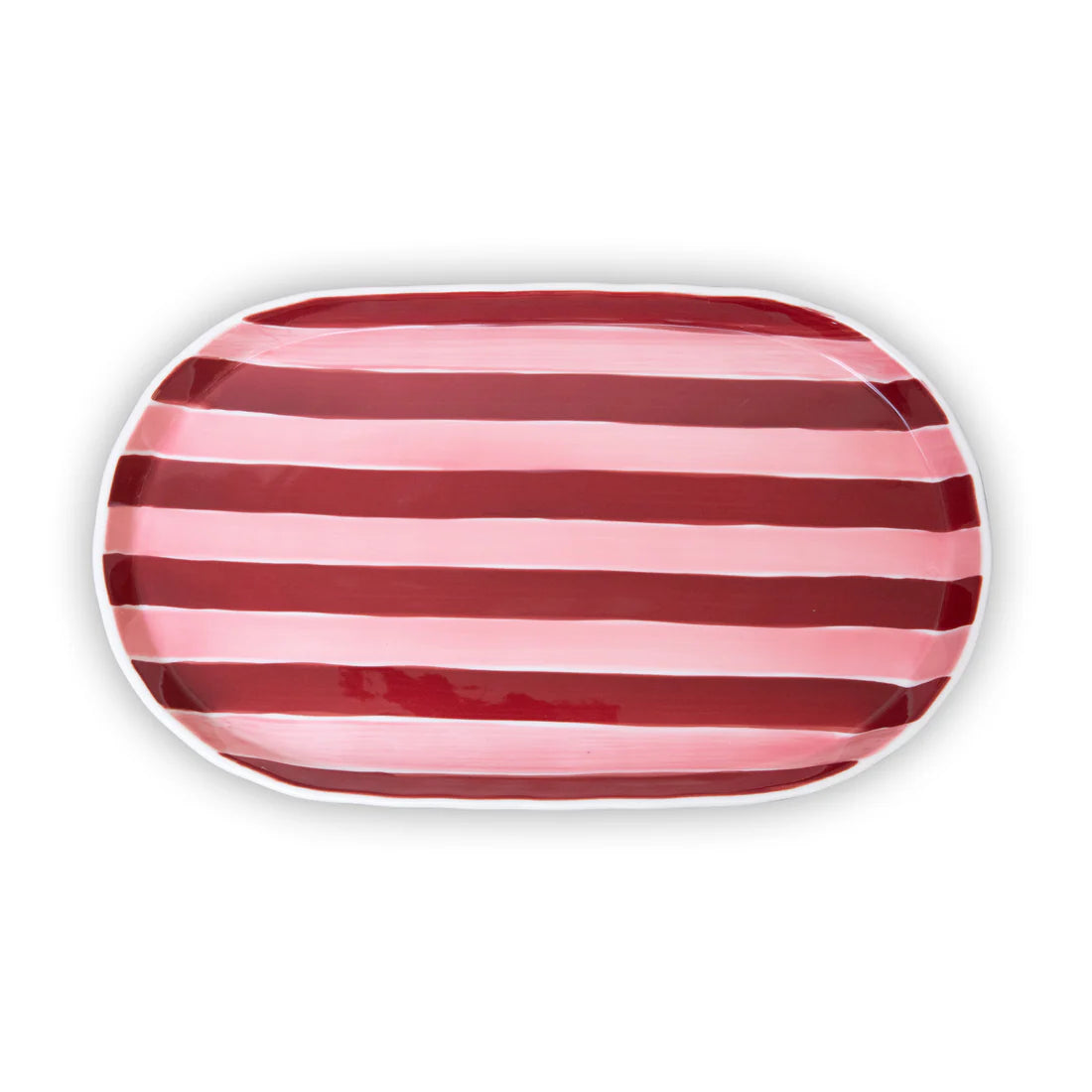 Pink and Burgundy Stripe Large Platter