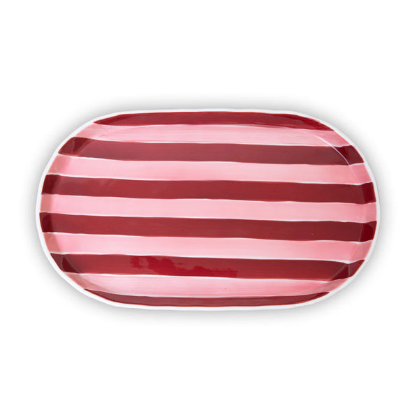 Pink and Burgundy Stripe Large Platter