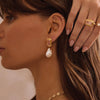 Hanging Pearl Earring with Rose Quartz & White Topez 18kt yellow gold