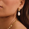 Hanging Pearl Earring with Rose Quartz & White Topez 18kt yellow gold