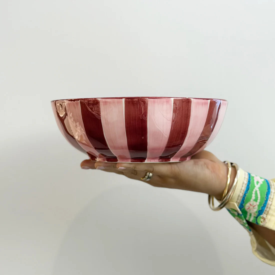 Pink and Burgundy Stripe Salad Bowl