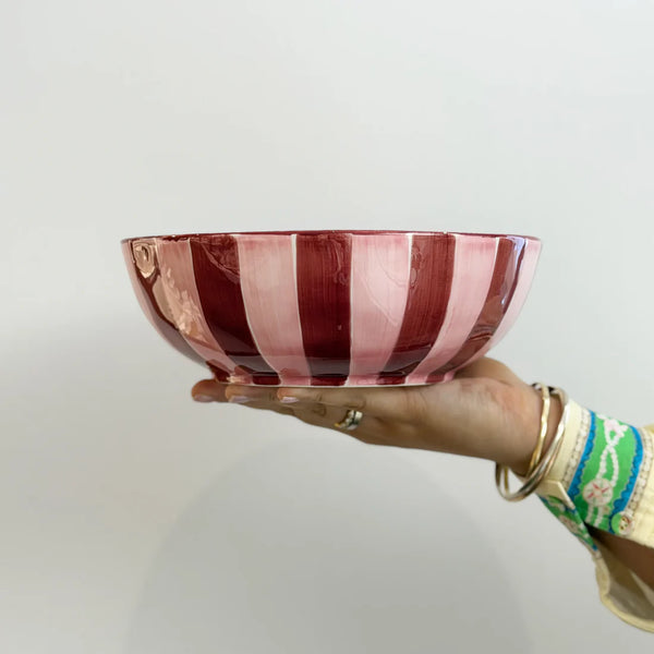 Pink and Burgundy Stripe Salad Bowl