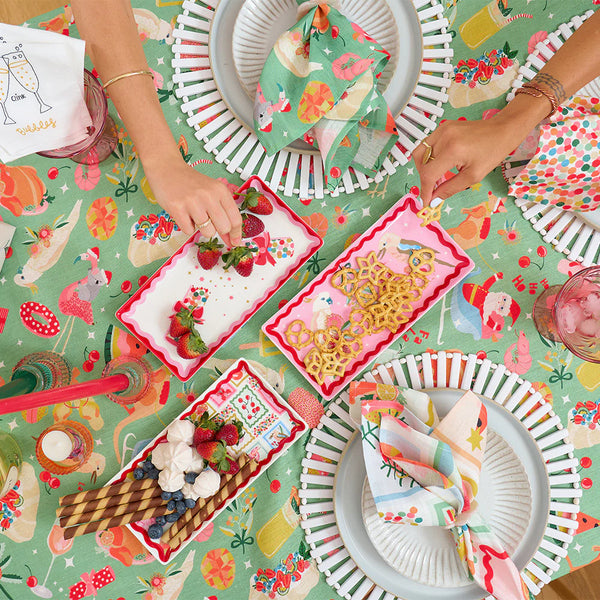 Holiday Green Large Linen Table Cloth