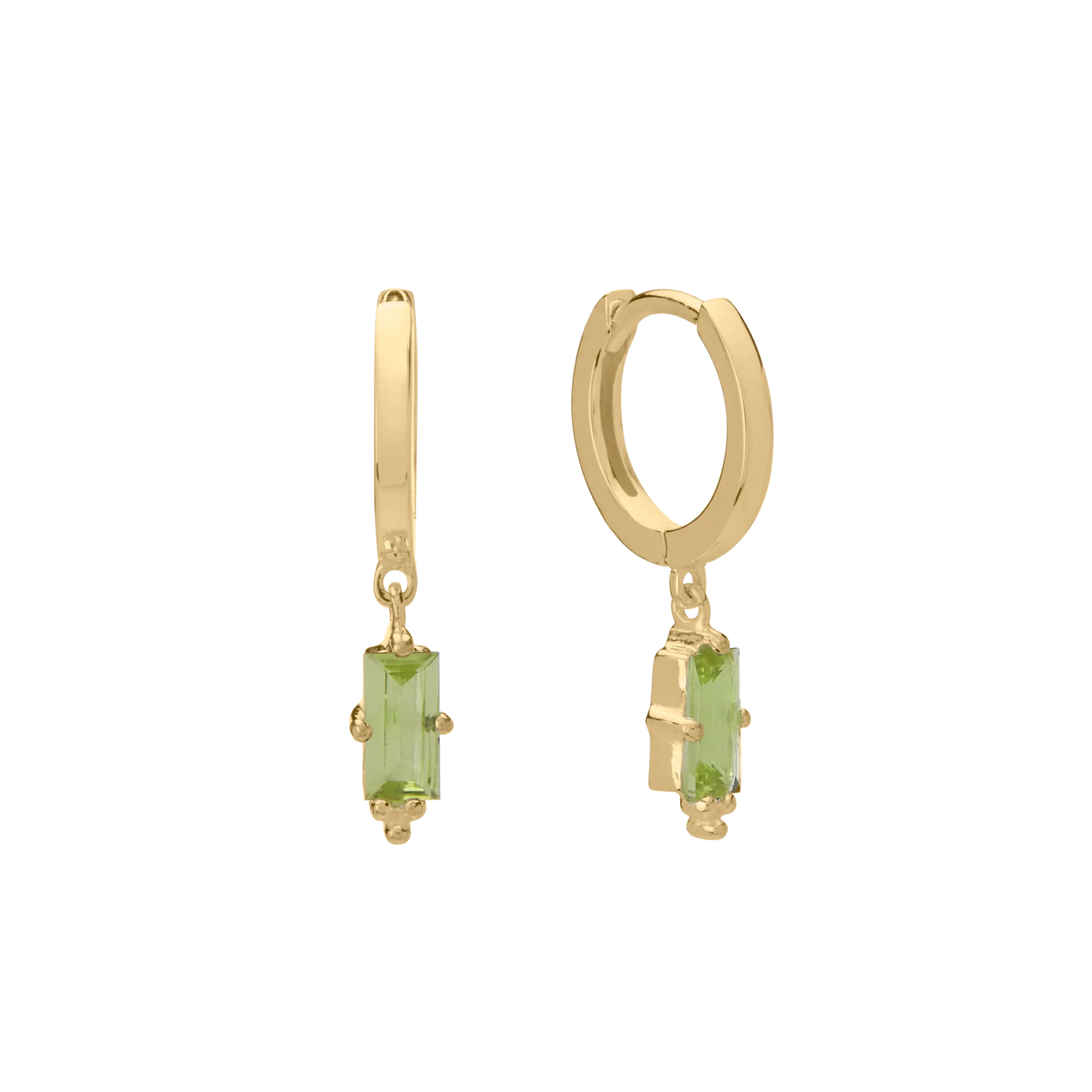 Huggie Baguette Peridot 18k Gold Plate