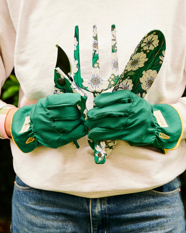 Tumbling Flowers Green Garden Tools and Gloves Set