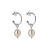 Petite Hoop Drop Earrings with Pearl