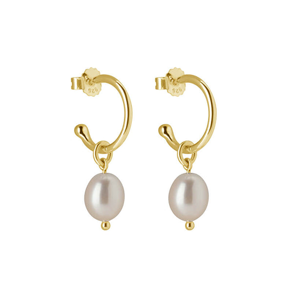 Petite Hoop Drop Earrings with Pearl